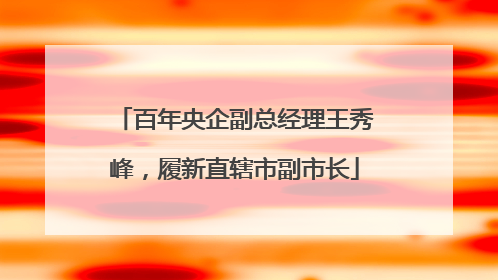 百年央企副总经理王秀峰，履新直辖市副市长
