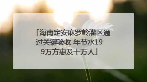 海南定安麻罗岭灌区通过关键验收 年节水199万方惠及十万人
